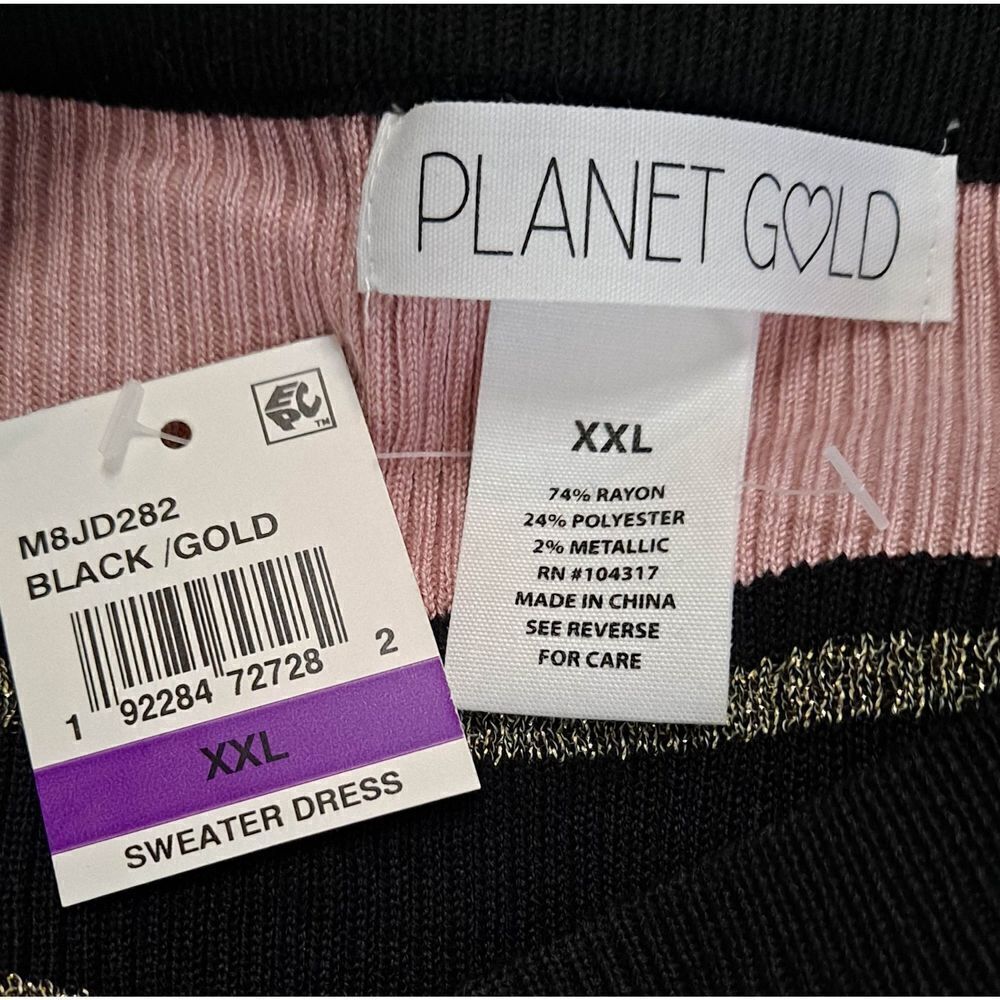 *2 For $10* Planet Gold Sweater Dress Black Gold XXL (Juniors) - Picture 4 of 5